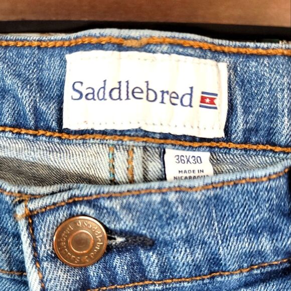 Saddlebred Distressed Blue Denim Tapered Fit Mens Size 36/30 - Picture 3 of 11